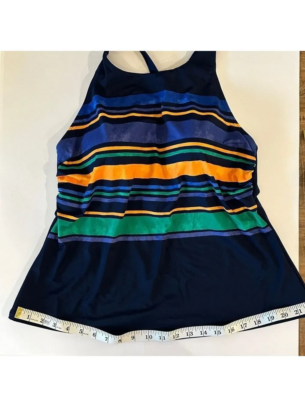 Lands' End High Neck Strappy Back Deep Sea Painted Stripes Size 16W NWT